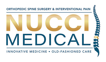 A logo of a spine with the words nucci Medical
